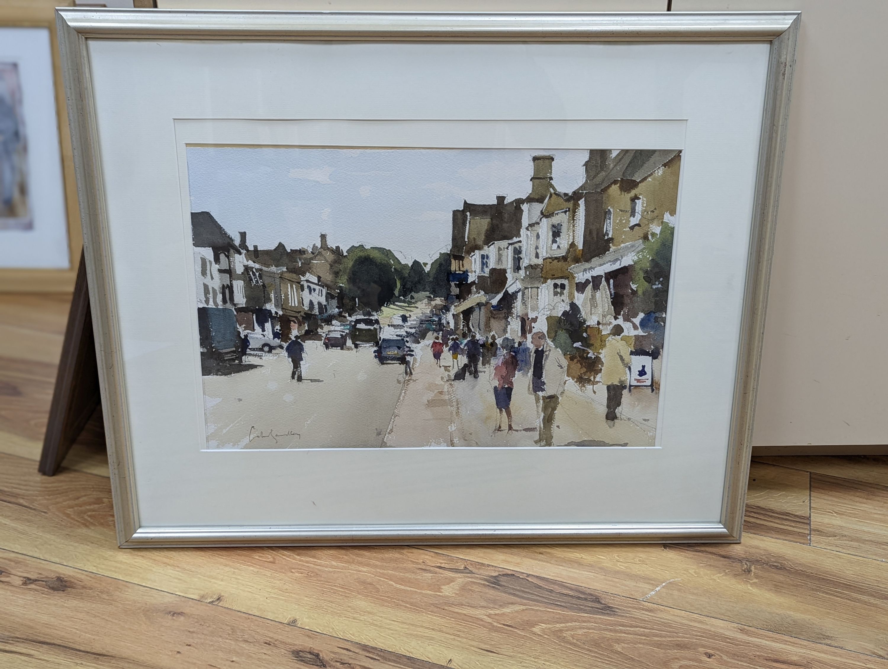John Yardley (1933-), watercolour, Village street scene, signed, 33 x 50cm